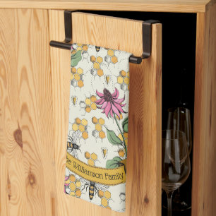 Eleganter Name des Bauernhauses Bee & Honeycomb Geschirrtuch