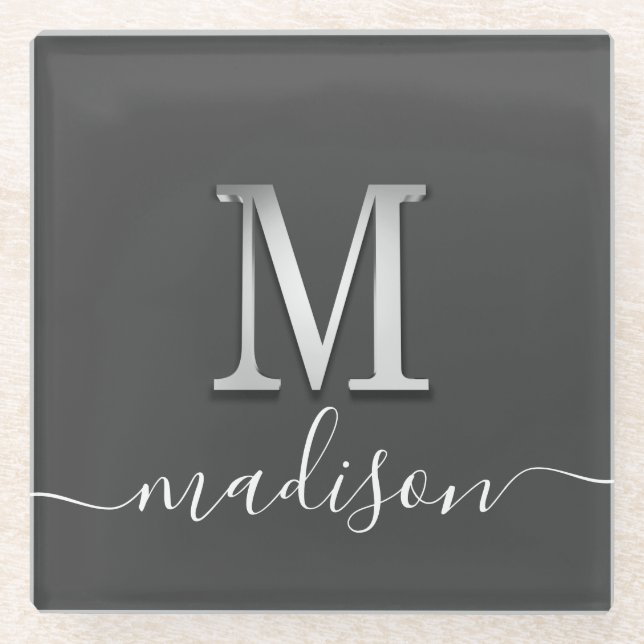 Eleganter Name des benutzerdefinierten Monogramms  Glasuntersetzer (Vorderseite)