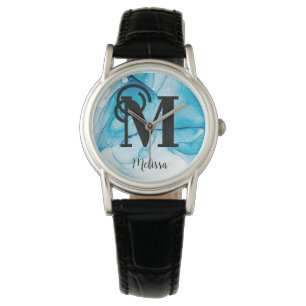 Eleganter Name des blauen Marmormonogramms Armbanduhr