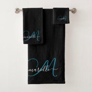 Eleganter Name des Blue Monogram Script Badhandtuch Set