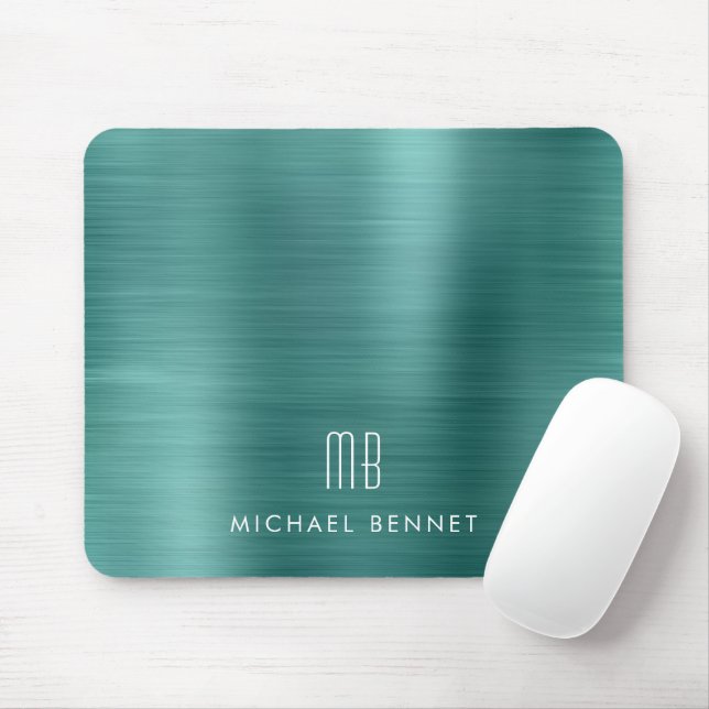 Eleganter Name des grünen Metallischen Monogramms Mousepad (Mit Mouse)