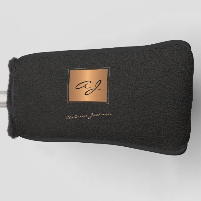 Eleganter Name des mit Monogramm, schwarzen Golds Golf Headcover (Vorderseite)