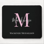 Eleganter Name des Personalisierten Monogramms in Mousepad<br><div class="desc">Elegantes Schwarz-Rosa-Personalisiert-Monogramm-Mouse-Pad</div>