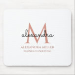 Eleganter Name des Schwarz-Schwarz-Monogramms Mousepad<br><div class="desc">Dieses schlichte, elegante, stilvolle Rosa, Weiß und Schwarz Design zeichnet sich durch Ihren personalisierten Namen, Ihre Monogramme und Ihren Geschäftstitel in trendiger, stilvoller Topografie aus. Dieser Artikel kann und ein ausgezeichnetes Geschenk für Sie, Ihre Familie und Freunde.</div>