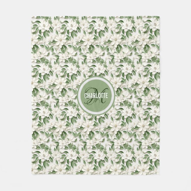 Eleganter Name des weißen Magnolia-Monogramms Fleecedecke (Vorderseite)