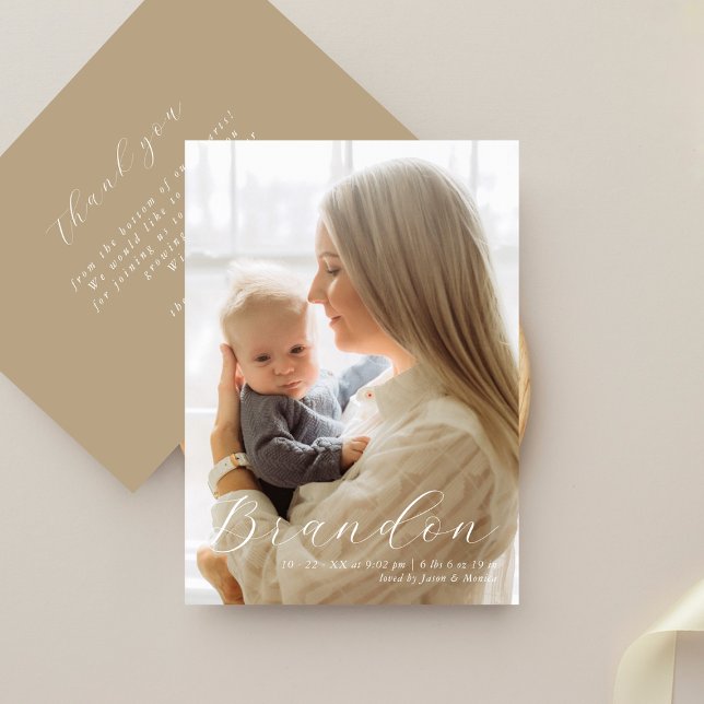 Eleganter Name Ein Foto offizielle Geburtsankündig Dankeskarte (Von Creator hochgeladen)