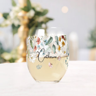Eleganter Name Farbige Vintage-Blumen-Drop Weinglas Ohne Stiel