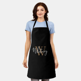 Eleganter Name für Black Gold Monogram Script Schürze
