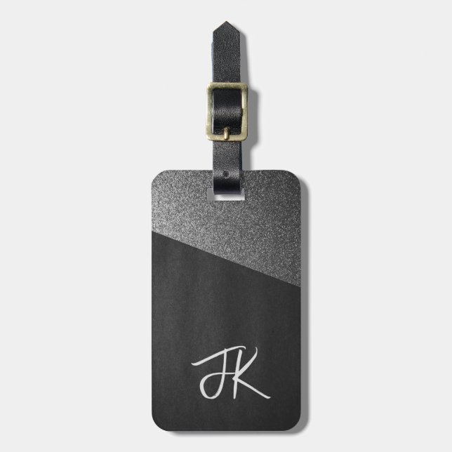 Eleganter Name für Blue und Gold Glitzer Mit Monog Gepäckanhänger (Vorderseite vertikal)