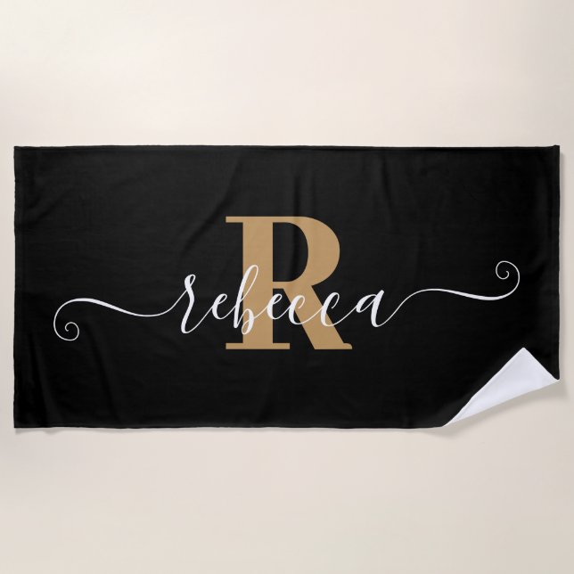 Eleganter Name für das Schwarze Gold Monogram Scri Strandtuch (Vorderseite)