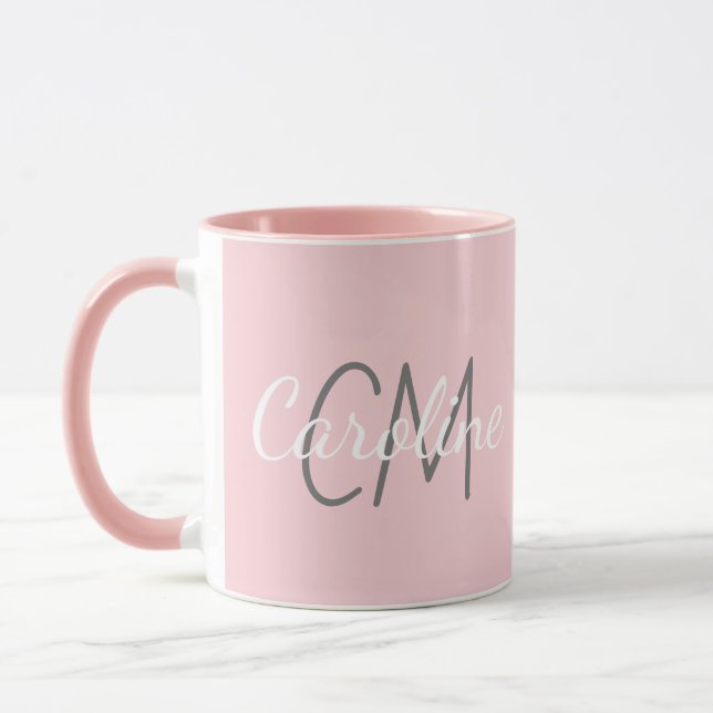 Eleganter Name für das weiße Rosa Monogramm Tasse (Links)