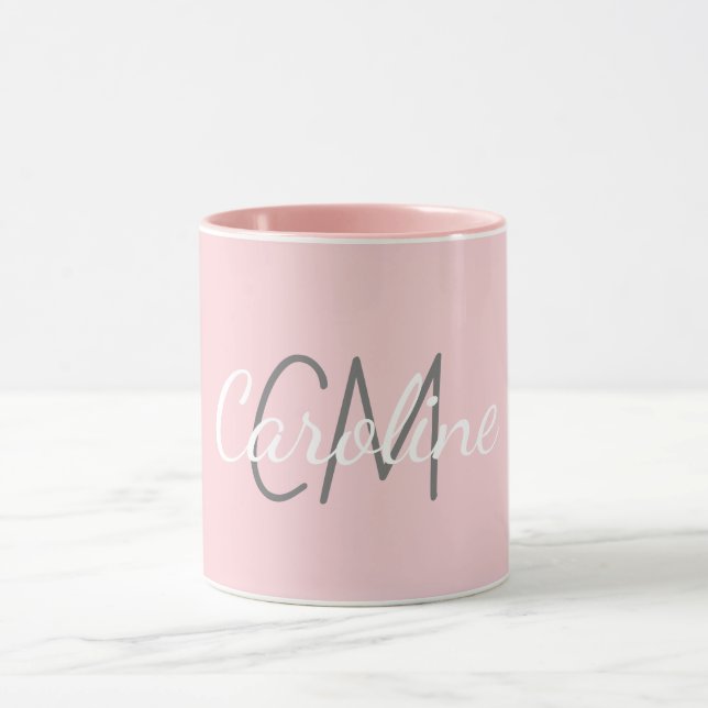 Eleganter Name für das weiße Rosa Monogramm Tasse (Zentrum)