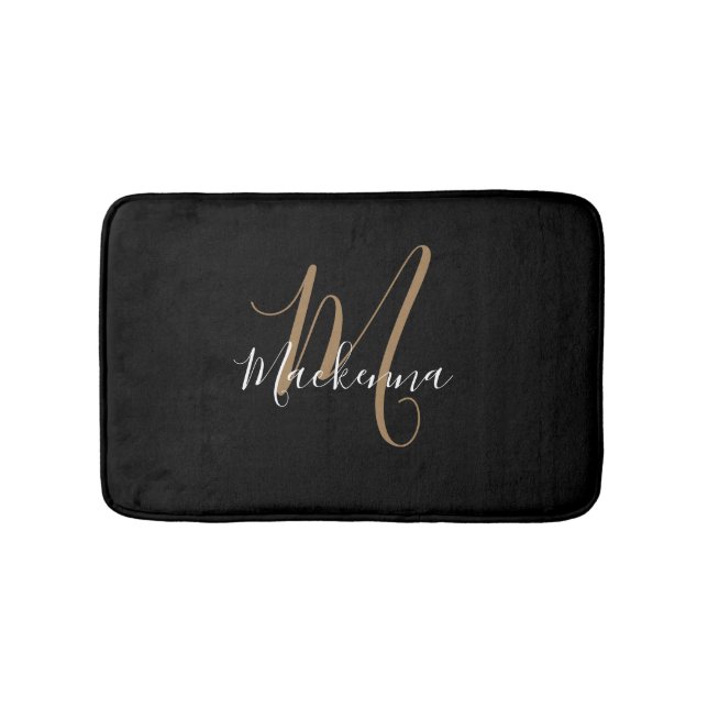 Eleganter Name für moderne Schwarze Gold Monogram- Badematte (Vorderseite)