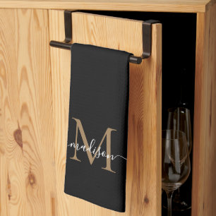 Eleganter Name für moderne Schwarze Gold Monogram- Geschirrtuch