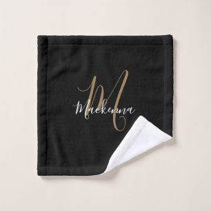 Eleganter Name für moderne Schwarze Gold Monogram Waschlappen