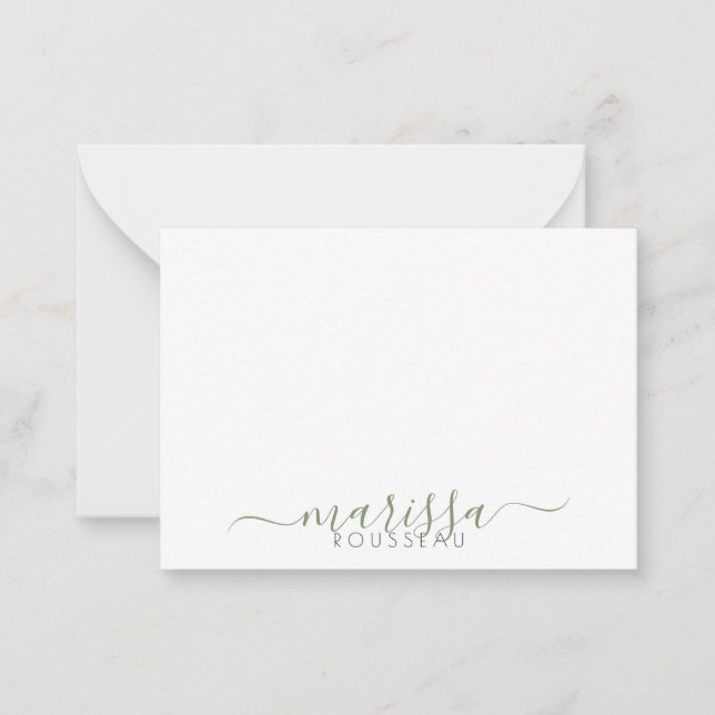 Eleganter Name für moderne Script Green Monogram Mitteilungskarte (Vorderseite)