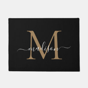 Eleganter Name für Schwarz-Gold-Monogramm-Skripte Fußmatte