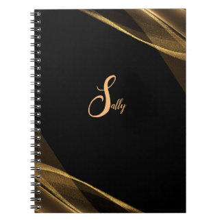 Eleganter Name für Schwarz-Gold-Monogramm-Skripte Notizblock