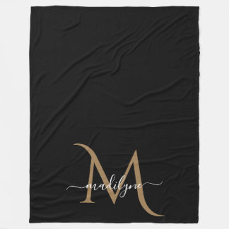 Eleganter Name für Schwarz und Gold Monogram Fleecedecke