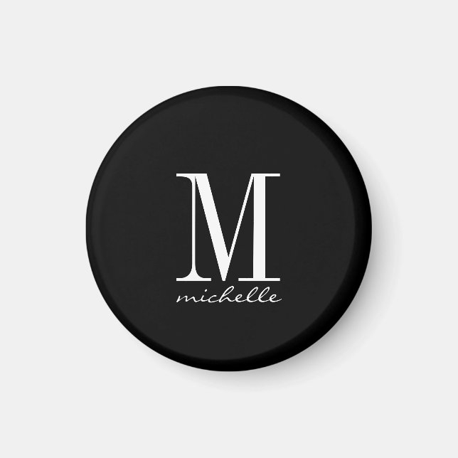 Eleganter Name für Schwarz-Weiß-Monogramm Magnet (Vorne)