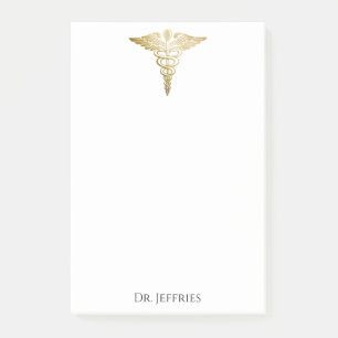 Eleganter Name Gold Caduceus Doctor Monogramm Name Post-it Klebezettel