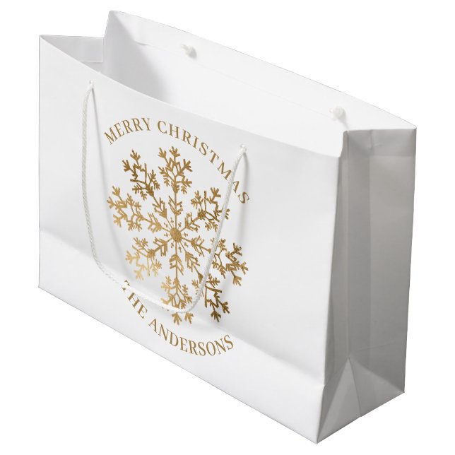 Eleganter Name Gold Snowflake Große Geschenktüte (Vorderseite Schrägansicht)