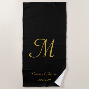 Eleganter Name Gold und Black Monogram Newlyweds Strandtuch