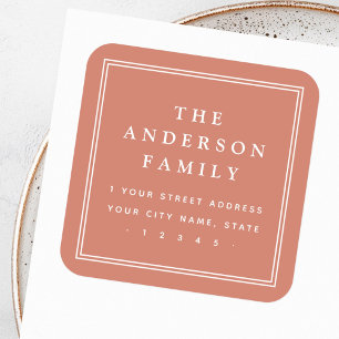 Eleganter Name Grenze Terracotta Rücksendeadresse Quadratischer Aufkleber