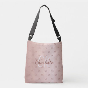 Eleganter Name in Roségold-Monogramm  Tragetaschen Mit Langen Trägern