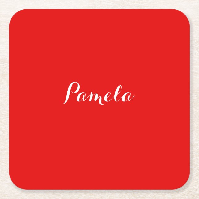 Eleganter Name Minimalistischer Warm-Rot Rechteckiger Pappuntersetzer (Vorderseite)