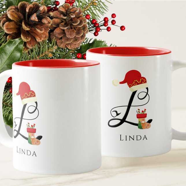 Eleganter Name Modernes Monogram Letter L Christma Zweifarbige Tasse (Von Creator hochgeladen)