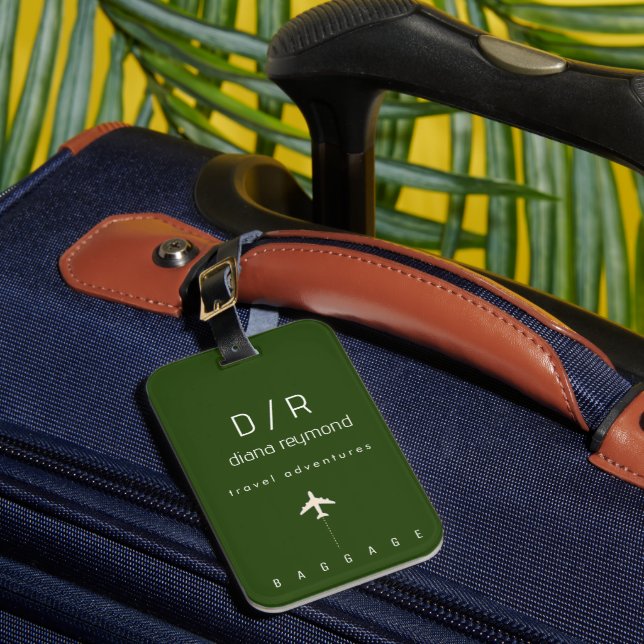 Eleganter Name Monogram Dark Green Gepäckanhänger (Vorderseite Insitu 1)
