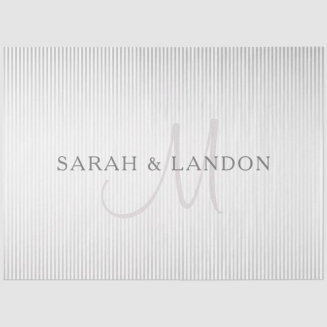 Eleganter Name Monogram & Dünne graue Streifen Seidenpapier (Vorderseite)