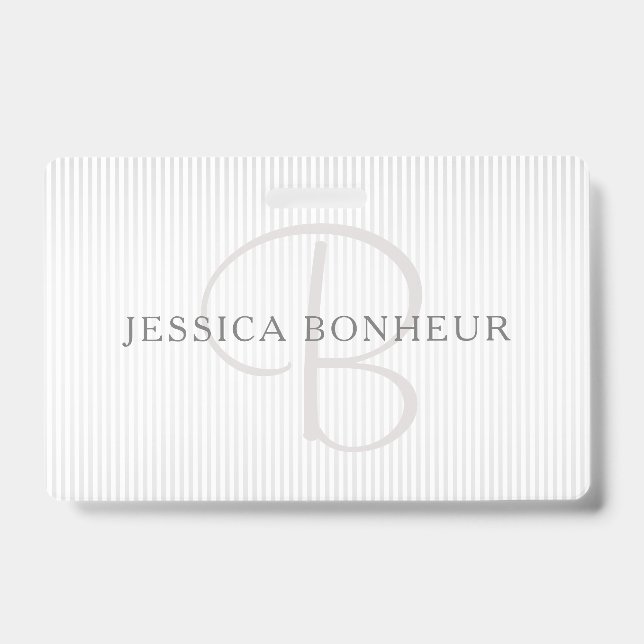 Eleganter Name Monogram & Thin Gray Ombre Streifen Ausweis (Vorderseite)