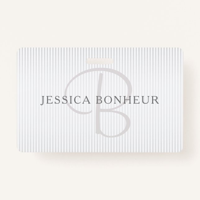 Eleganter Name Monogram & Thin Gray Ombre Streifen Ausweis (Vorderseite)