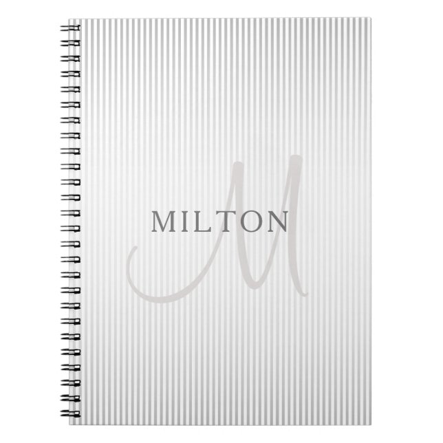 Eleganter Name Monogram & Thin Gray Ombre Streifen Notizblock (Vorderseite)