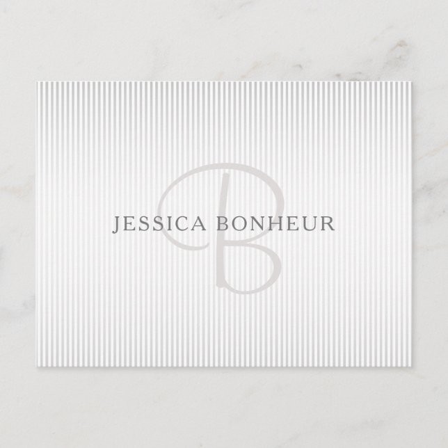 Eleganter Name Monogram & Thin Gray Ombre Streifen Postkarte (Vorderseite)
