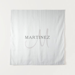 Eleganter Name Monogram & Thin Gray Ombre Streifen Wandteppich