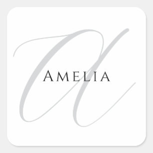 Eleganter Name Monogramm Anfangsbuchstabe Kalligra Quadratischer Aufkleber