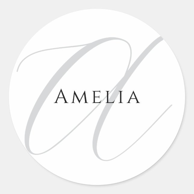 Eleganter Name Monogramm Anfangsbuchstabe Kalligra Runder Aufkleber (Vorderseite)