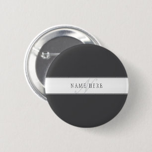 Eleganter Name & Monogramm Dunkel- & Hellgrau Button