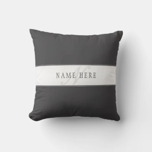 Eleganter Name & Monogramm Dunkel- & Hellgrau Kissen