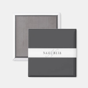 Eleganter Name & Monogramm   Dunkel- & Hellgrau  Magnet