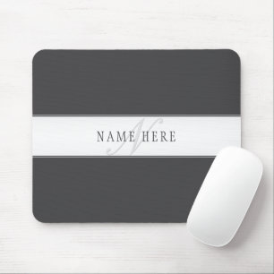Eleganter Name & Monogramm Dunkel- & Hellgrau Mousepad