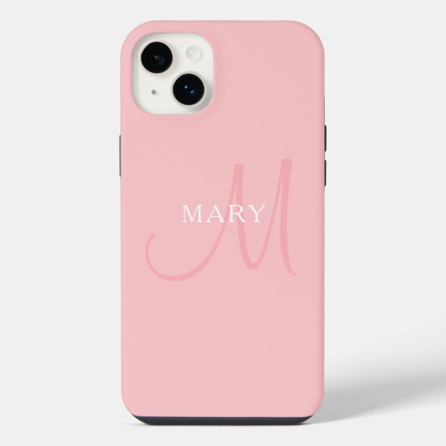Eleganter Name Monogramm | Hellrosa iPhone Hülle (Rückseite)