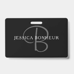 Eleganter Name Monogramm Schwarz Weiß & Grau Ausweis