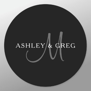 Eleganter Name Monogramm   Schwarz Weiß & Grau Runder Aufkleber