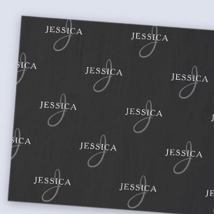 Eleganter Name & Monogramm Schwarz, Weiß & Grau Seidenpapier