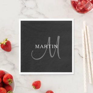 Eleganter Name Monogramm   Schwarz Weiß & Grau Serviette