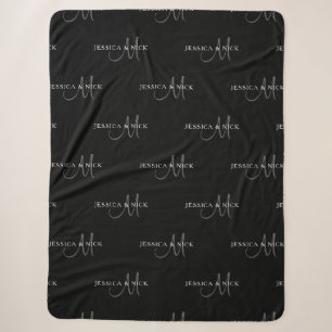 Eleganter Name & Monogramm Schwarz, Weiß & Grau Sherpadecke
